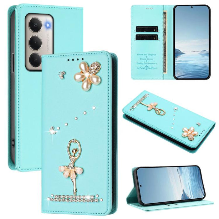 Funda para teléfono de piel vegana con protección RFID y diamantes de imitación de la bailarina de ballet, For Redmi Note 15 Pro+ 5G Global 163.3mm, For Redmi Note 15 5G / 4G Global 164mm, For Redmi Note 15 Pro 4G Global 163.2mm                        ...