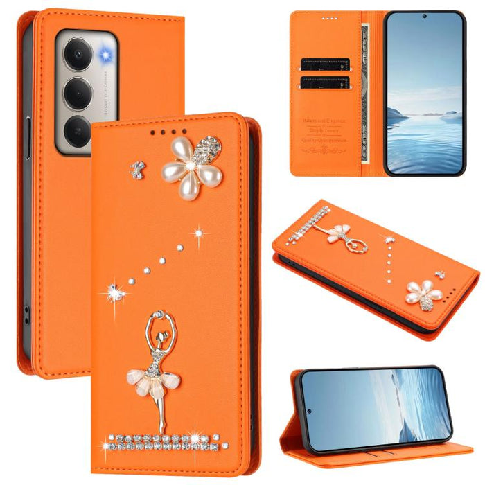 Funda para teléfono de piel vegana con protección RFID y diamantes de imitación de la bailarina de ballet, For Redmi Note 15 Pro+ 5G Global 163.3mm, For Redmi Note 15 5G / 4G Global 164mm, For Redmi Note 15 Pro 4G Global 163.2mm                        ...