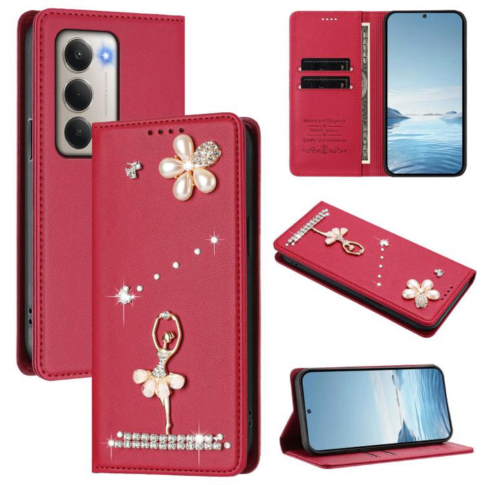 Funda para teléfono de piel vegana con protección RFID y diamantes de imitación de la bailarina de ballet, For Redmi Note 15 Pro+ 5G Global 163.3mm, For Redmi Note 15 5G / 4G Global 164mm, For Redmi Note 15 Pro 4G Global 163.2mm                        ...