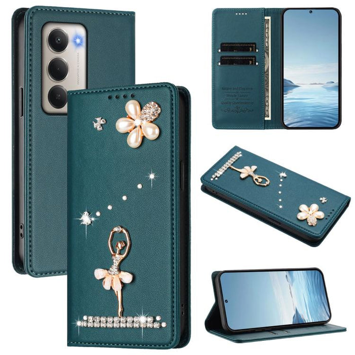 Funda para teléfono de piel vegana con protección RFID y diamantes de imitación de la bailarina de ballet, For Redmi Note 15 Pro+ 5G Global 163.3mm, For Redmi Note 15 5G / 4G Global 164mm, For Redmi Note 15 Pro 4G Global 163.2mm                        ...
