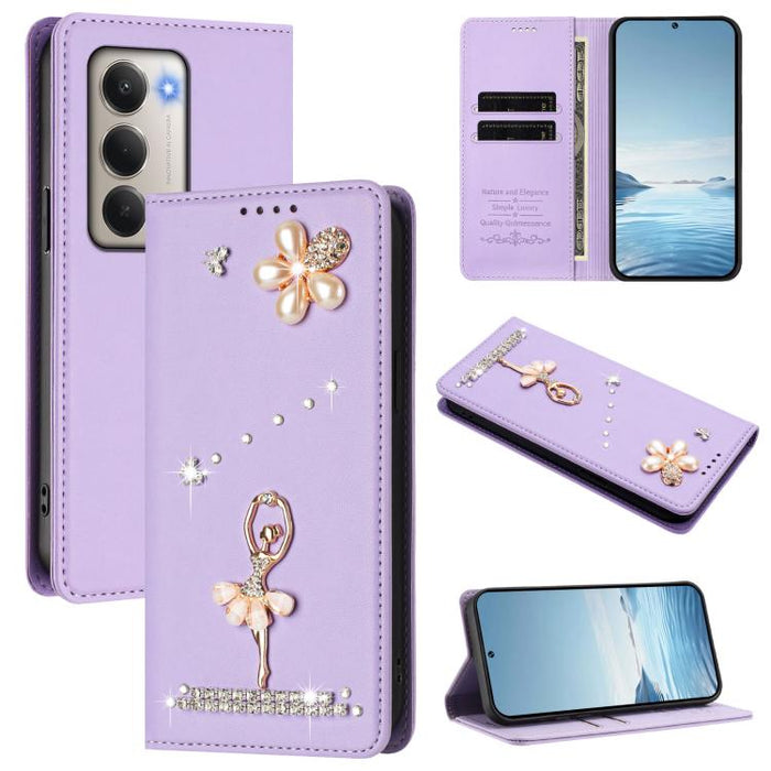 Funda para teléfono de piel vegana con protección RFID y diamantes de imitación de la bailarina de ballet, For Redmi Note 15 Pro+ 5G Global 163.3mm, For Redmi Note 15 5G / 4G Global 164mm, For Redmi Note 15 Pro 4G Global 163.2mm                        ...