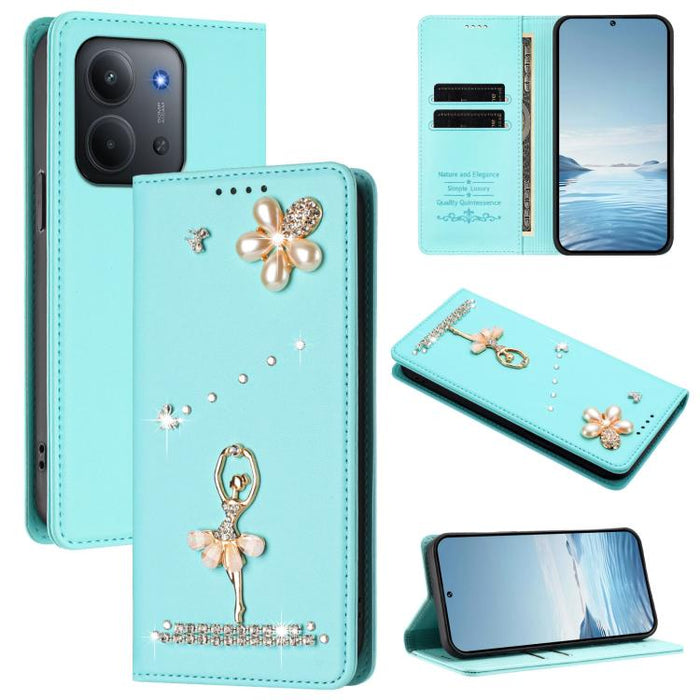 Funda para teléfono de piel vegana con protección RFID y diamantes de imitación de la bailarina de ballet, For Redmi Note 15 Pro+ 5G Global 163.3mm, For Redmi Note 15 5G / 4G Global 164mm, For Redmi Note 15 Pro 4G Global 163.2mm                        ...