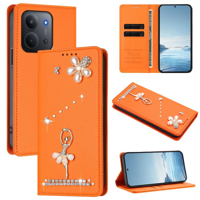 Funda para teléfono de piel vegana con protección RFID y diamantes de imitación de la bailarina de ballet, For Redmi Note 15 Pro+ 5G Global 163.3mm, For Redmi Note 15 5G / 4G Global 164mm, For Redmi Note 15 Pro 4G Global 163.2mm                        ...