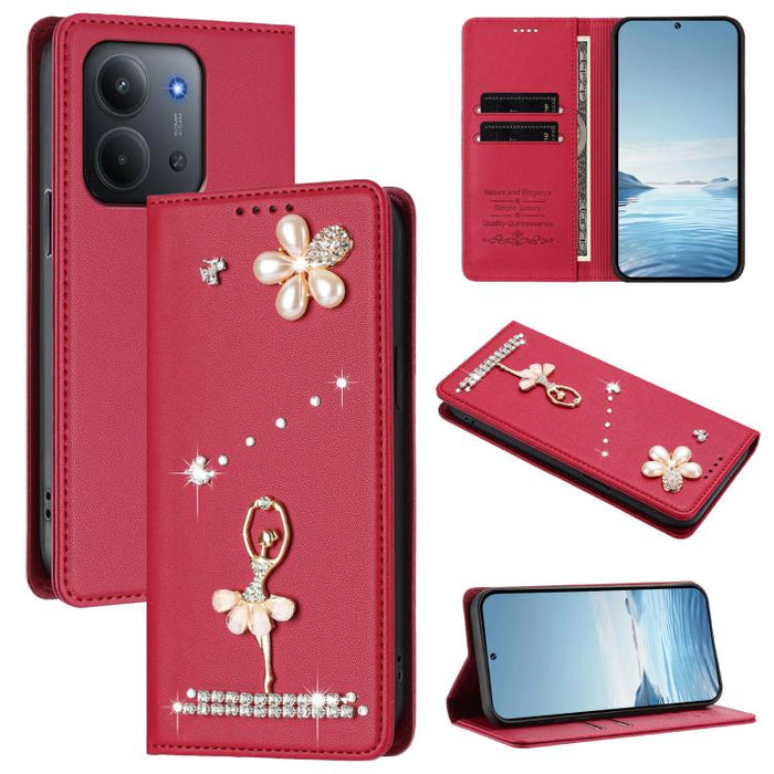 Funda para teléfono de piel vegana con protección RFID y diamantes de imitación de la bailarina de ballet, For Redmi Note 15 Pro+ 5G Global 163.3mm, For Redmi Note 15 5G / 4G Global 164mm, For Redmi Note 15 Pro 4G Global 163.2mm                        ...