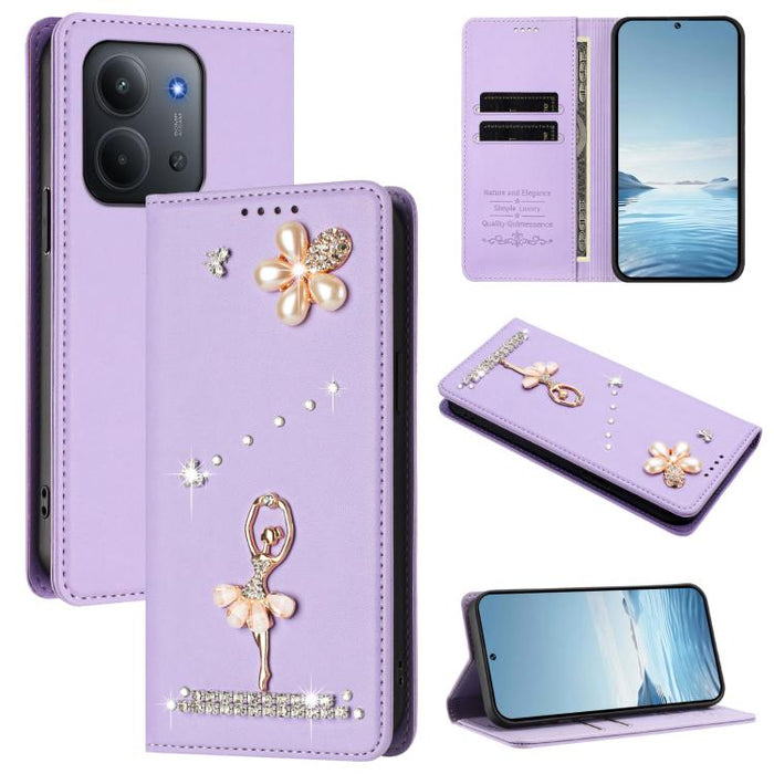 Funda para teléfono de piel vegana con protección RFID y diamantes de imitación de la bailarina de ballet, For Redmi Note 15 Pro+ 5G Global 163.3mm, For Redmi Note 15 5G / 4G Global 164mm, For Redmi Note 15 Pro 4G Global 163.2mm                        ...