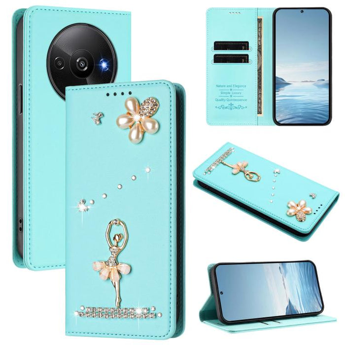 Funda para teléfono de piel vegana con protección RFID y diamantes de imitación de la bailarina de ballet, For Redmi 14C 4G / 14R 5G / A3 Pro, For Redmi Note 14 4G 164.84mm, For Redmi Note 14 Pro 5G Global / 14 Pro+ 5G                                  ...