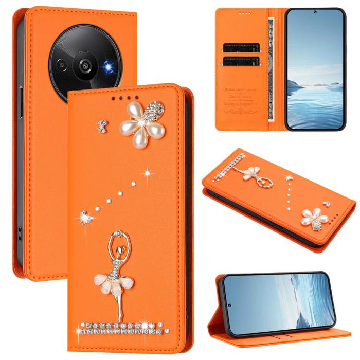 Funda para teléfono de piel vegana con protección RFID y diamantes de imitación de la bailarina de ballet, For Redmi 14C 4G / 14R 5G / A3 Pro, For Redmi Note 14 4G 164.84mm, For Redmi Note 14 Pro 5G Global / 14 Pro+ 5G                                  ...
