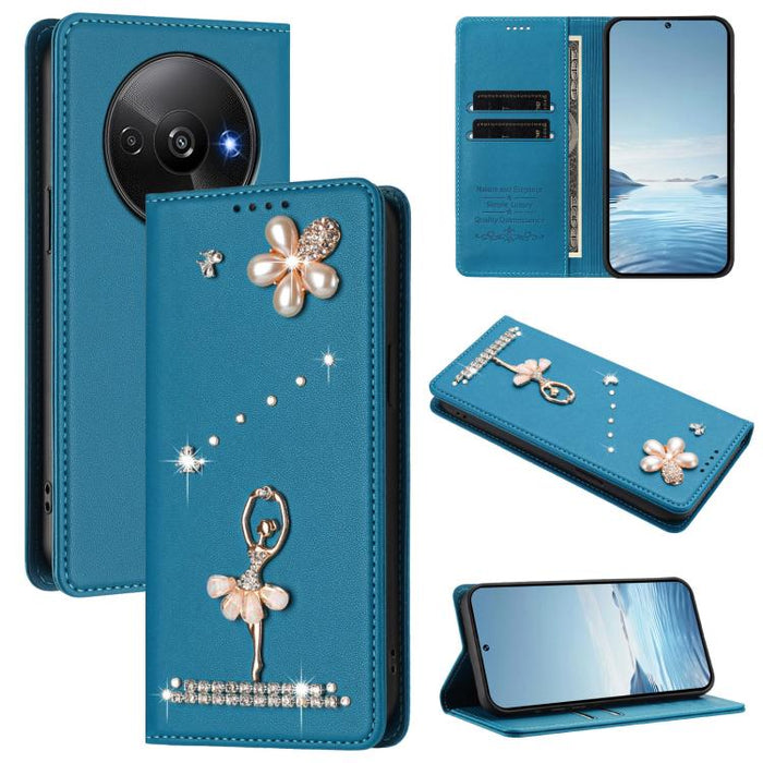 Funda para teléfono de piel vegana con protección RFID y diamantes de imitación de la bailarina de ballet, For Redmi 14C 4G / 14R 5G / A3 Pro, For Redmi Note 14 4G 164.84mm, For Redmi Note 14 Pro 5G Global / 14 Pro+ 5G                                  ...