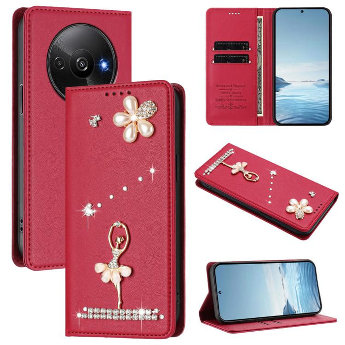 Funda para teléfono de piel vegana con protección RFID y diamantes de imitación de la bailarina de ballet, For Redmi 14C 4G / 14R 5G / A3 Pro, For Redmi Note 14 4G 164.84mm, For Redmi Note 14 Pro 5G Global / 14 Pro+ 5G                                  ...