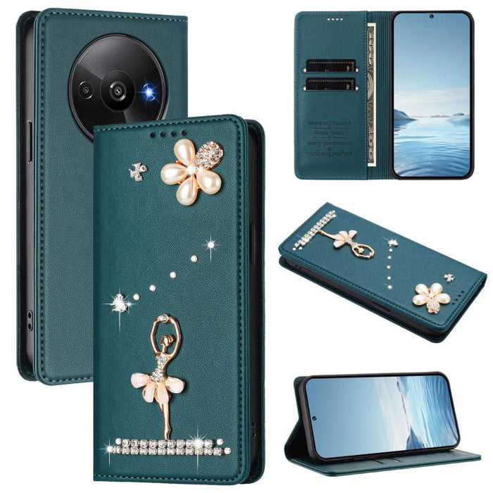 Funda para teléfono de piel vegana con protección RFID y diamantes de imitación de la bailarina de ballet, For Redmi 14C 4G / 14R 5G / A3 Pro, For Redmi Note 14 4G 164.84mm, For Redmi Note 14 Pro 5G Global / 14 Pro+ 5G                                  ...