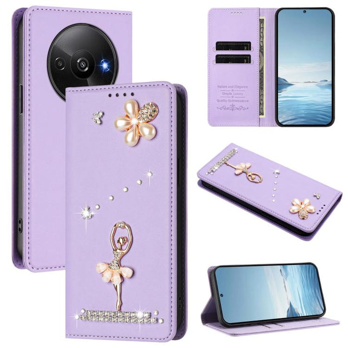 Funda para teléfono de piel vegana con protección RFID y diamantes de imitación de la bailarina de ballet, For Redmi 14C 4G / 14R 5G / A3 Pro, For Redmi Note 14 4G 164.84mm, For Redmi Note 14 Pro 5G Global / 14 Pro+ 5G                                  ...