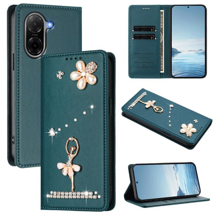 Funda para teléfono de piel vegana con protección RFID y diamantes de imitación de la bailarina de ballet, For Redmi Note 15 Pro+ 5G Global 163.3mm, For Redmi Note 15 5G / 4G Global 164mm, For Redmi Note 15 Pro 4G Global 163.2mm                        ...