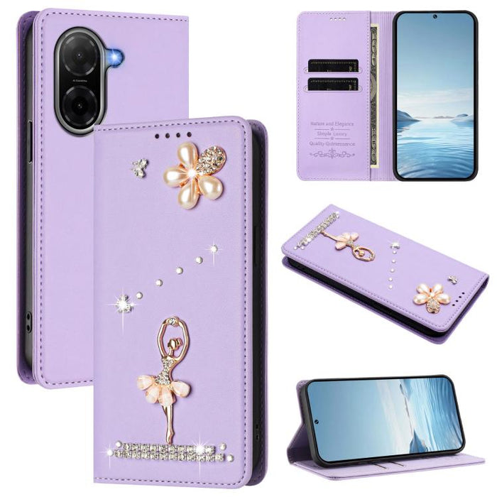 Funda para teléfono de piel vegana con protección RFID y diamantes de imitación de la bailarina de ballet, For Redmi Note 15 Pro+ 5G Global 163.3mm, For Redmi Note 15 5G / 4G Global 164mm, For Redmi Note 15 Pro 4G Global 163.2mm                        ...