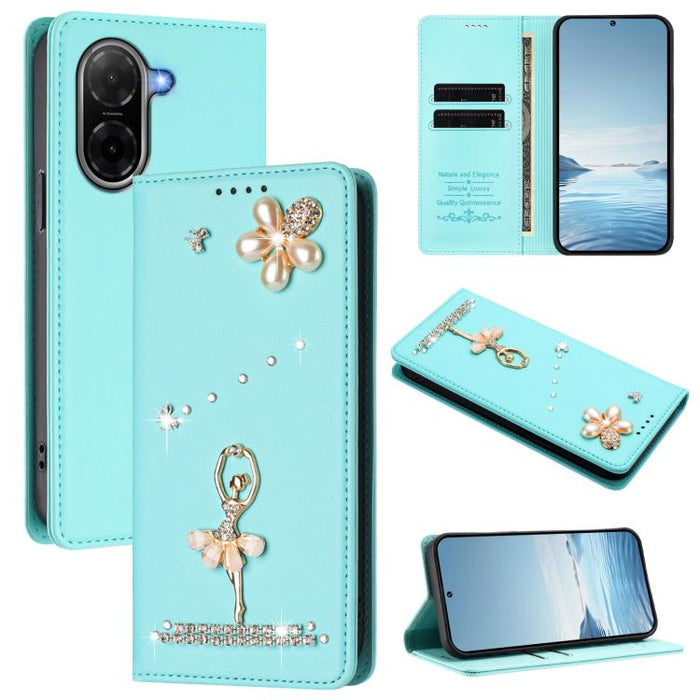 Funda para teléfono de piel vegana con protección RFID y diamantes de imitación de la bailarina de ballet, For Redmi Note 15 Pro+ 5G Global 163.3mm, For Redmi Note 15 5G / 4G Global 164mm, For Redmi Note 15 Pro 4G Global 163.2mm                        ...