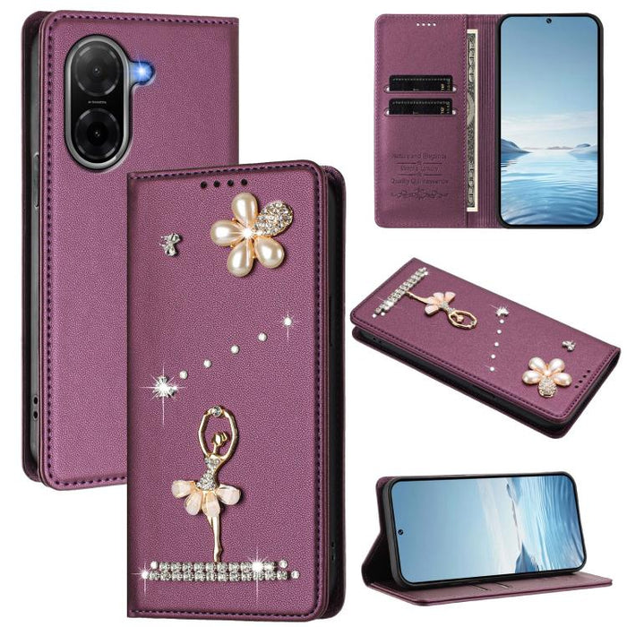 Funda para teléfono de piel vegana con protección RFID y diamantes de imitación de la bailarina de ballet, For Redmi Note 15 Pro+ 5G Global 163.3mm, For Redmi Note 15 5G / 4G Global 164mm, For Redmi Note 15 Pro 4G Global 163.2mm                        ...