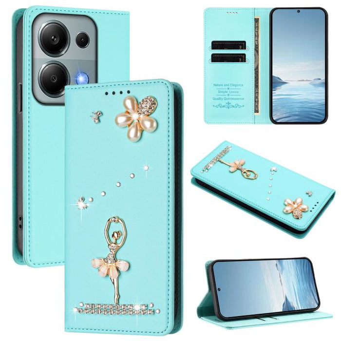Funda para teléfono de piel vegana con protección RFID y diamantes de imitación de la bailarina de ballet, For Redmi Note 15 Pro+ 5G Global 163.3mm, For Redmi Note 15 5G / 4G Global 164mm, For Redmi Note 15 Pro 4G Global 163.2mm                        ...