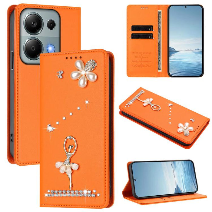 Funda para teléfono de piel vegana con protección RFID y diamantes de imitación de la bailarina de ballet, For Redmi Note 15 Pro+ 5G Global 163.3mm, For Redmi Note 15 5G / 4G Global 164mm, For Redmi Note 15 Pro 4G Global 163.2mm                        ...