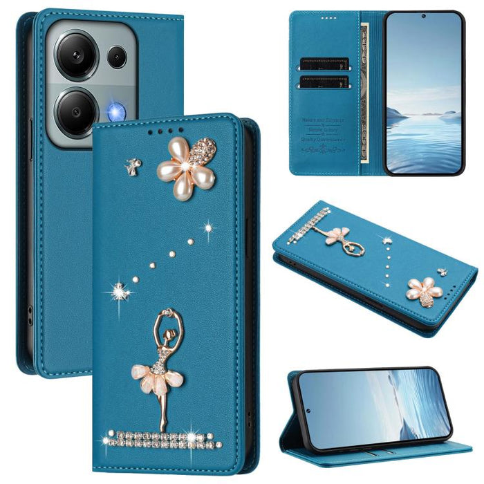Funda para teléfono de piel vegana con protección RFID y diamantes de imitación de la bailarina de ballet, For Redmi Note 15 Pro+ 5G Global 163.3mm, For Redmi Note 15 5G / 4G Global 164mm, For Redmi Note 15 Pro 4G Global 163.2mm                        ...