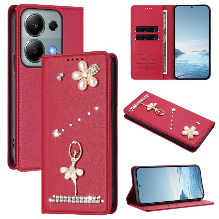 Funda para teléfono de piel vegana con protección RFID y diamantes de imitación de la bailarina de ballet, For Redmi Note 15 Pro+ 5G Global 163.3mm, For Redmi Note 15 5G / 4G Global 164mm, For Redmi Note 15 Pro 4G Global 163.2mm                        ...