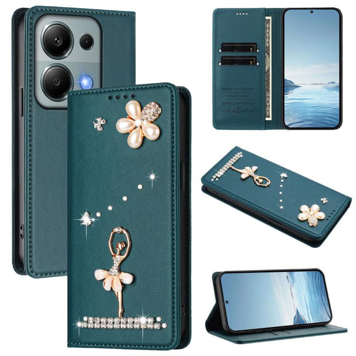 Funda para teléfono de piel vegana con protección RFID y diamantes de imitación de la bailarina de ballet, For Redmi Note 15 Pro+ 5G Global 163.3mm, For Redmi Note 15 5G / 4G Global 164mm, For Redmi Note 15 Pro 4G Global 163.2mm                        ...
