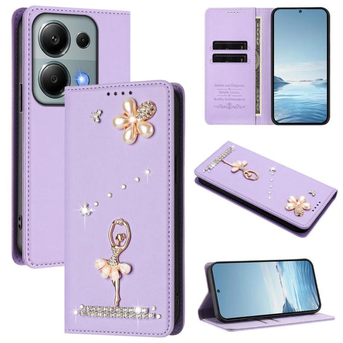 Funda para teléfono de piel vegana con protección RFID y diamantes de imitación de la bailarina de ballet, For Redmi Note 15 Pro+ 5G Global 163.3mm, For Redmi Note 15 5G / 4G Global 164mm, For Redmi Note 15 Pro 4G Global 163.2mm                        ...