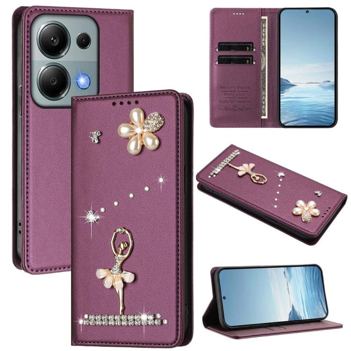 Funda para teléfono de piel vegana con protección RFID y diamantes de imitación de la bailarina de ballet, For Redmi Note 15 Pro+ 5G Global 163.3mm, For Redmi Note 15 5G / 4G Global 164mm, For Redmi Note 15 Pro 4G Global 163.2mm                        ...