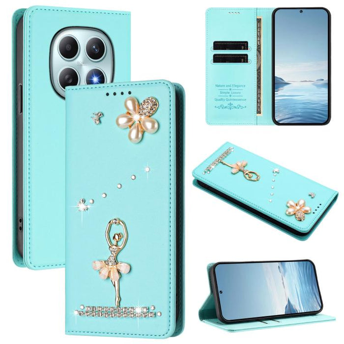 Funda para teléfono de piel vegana con protección RFID y diamantes de imitación de la bailarina de ballet, For Redmi Note 15 Pro+ 5G Global 163.3mm, For Redmi Note 15 5G / 4G Global 164mm, For Redmi Note 15 Pro 4G Global 163.2mm                        ...