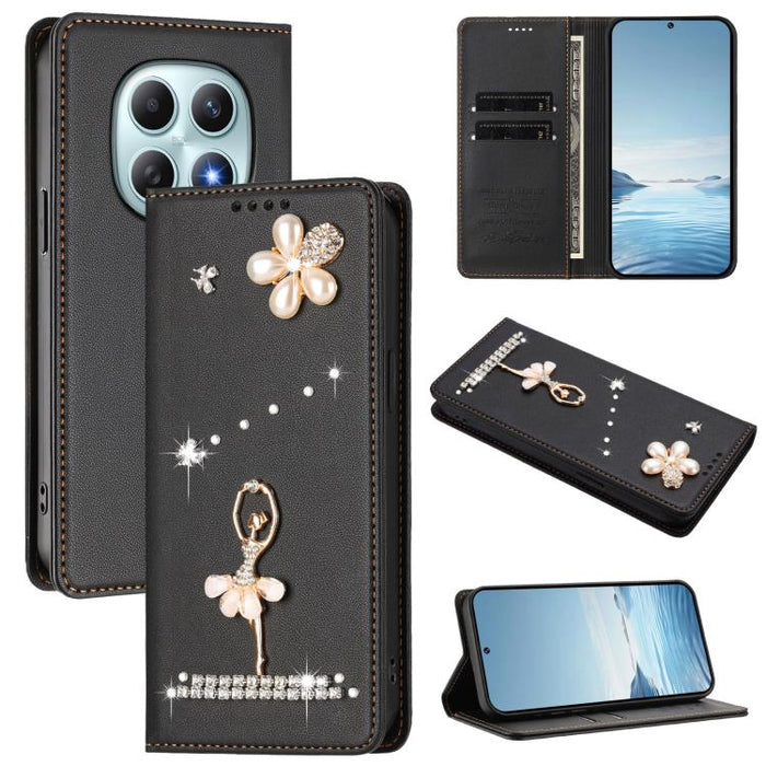Funda para teléfono de piel vegana con protección RFID y diamantes de imitación de la bailarina de ballet, For Redmi Note 15 Pro+ 5G Global 163.3mm, For Redmi Note 15 5G / 4G Global 164mm, For Redmi Note 15 Pro 4G Global 163.2mm                        ...