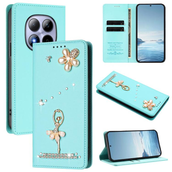 Funda para teléfono de piel vegana con protección RFID y diamantes de imitación de la bailarina de ballet, For Redmi Note 15 Pro+ 5G Global 163.3mm, For Redmi Note 15 5G / 4G Global 164mm, For Redmi Note 15 Pro 4G Global 163.2mm                        ...