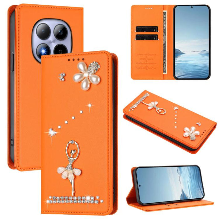 Funda para teléfono de piel vegana con protección RFID y diamantes de imitación de la bailarina de ballet, For Redmi Note 15 Pro+ 5G Global 163.3mm, For Redmi Note 15 5G / 4G Global 164mm, For Redmi Note 15 Pro 4G Global 163.2mm                        ...