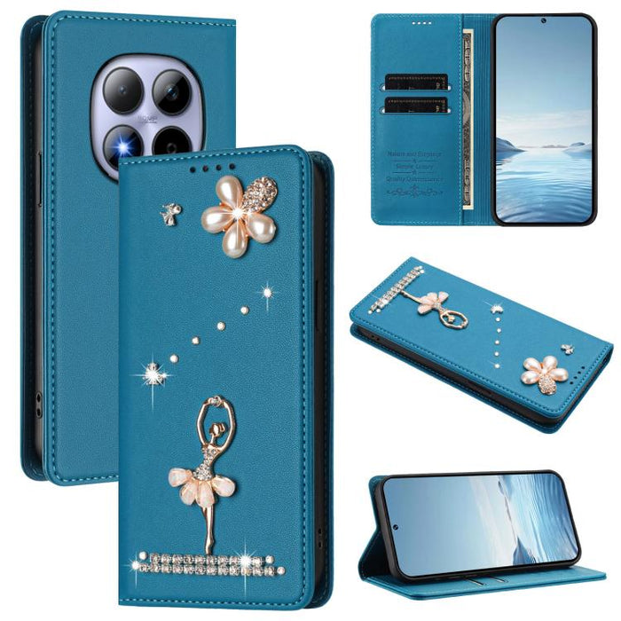 Funda para teléfono de piel vegana con protección RFID y diamantes de imitación de la bailarina de ballet, For Redmi Note 15 Pro+ 5G Global 163.3mm, For Redmi Note 15 5G / 4G Global 164mm, For Redmi Note 15 Pro 4G Global 163.2mm                        ...