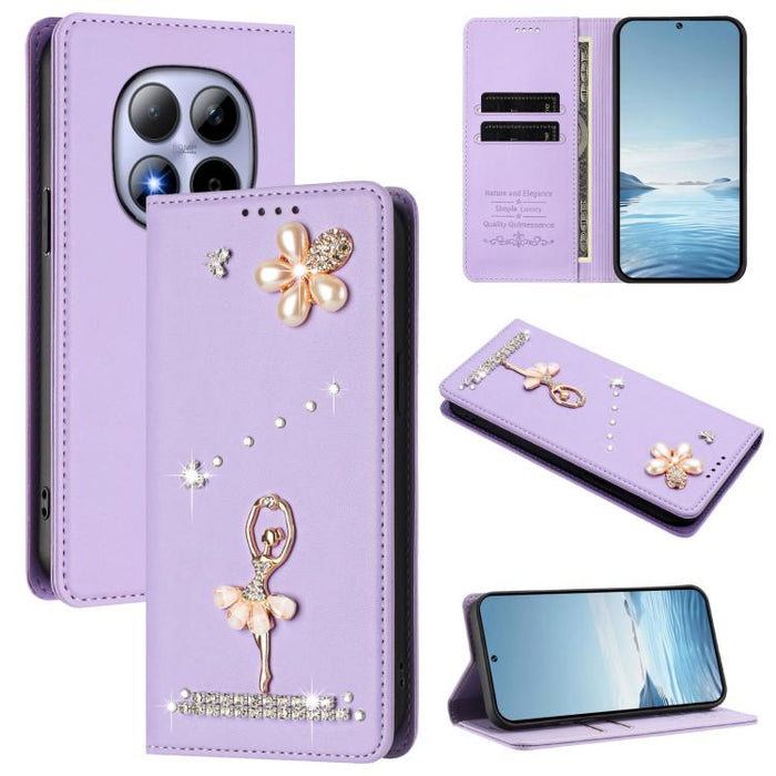 Funda para teléfono de piel vegana con protección RFID y diamantes de imitación de la bailarina de ballet, For Redmi Note 15 Pro+ 5G Global 163.3mm, For Redmi Note 15 5G / 4G Global 164mm, For Redmi Note 15 Pro 4G Global 163.2mm                        ...