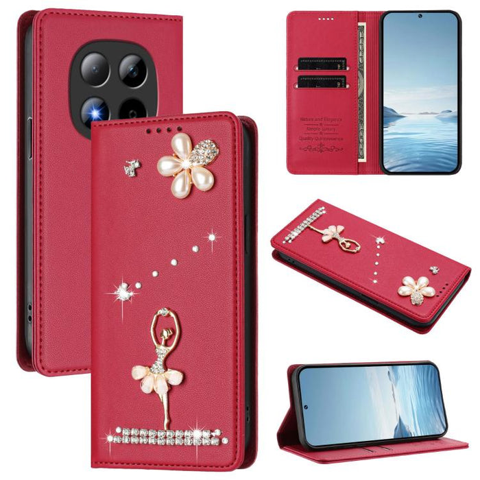 Funda para teléfono de piel vegana con protección RFID y diamantes de imitación de la bailarina de ballet, For Redmi Note 15 Pro+ 5G Global 163.3mm, For Redmi Note 15 5G / 4G Global 164mm, For Redmi Note 15 Pro 4G Global 163.2mm                        ...
