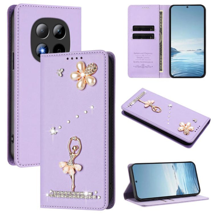 Funda para teléfono de piel vegana con protección RFID y diamantes de imitación de la bailarina de ballet, For Redmi Note 15 Pro+ 5G Global 163.3mm, For Redmi Note 15 5G / 4G Global 164mm, For Redmi Note 15 Pro 4G Global 163.2mm                        ...