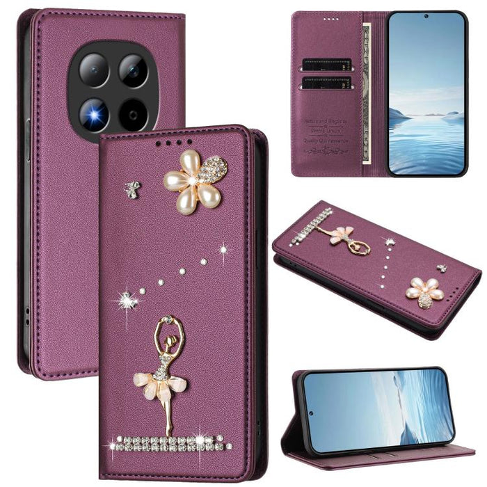 Funda para teléfono de piel vegana con protección RFID y diamantes de imitación de la bailarina de ballet, For Redmi Note 15 Pro+ 5G Global 163.3mm, For Redmi Note 15 5G / 4G Global 164mm, For Redmi Note 15 Pro 4G Global 163.2mm                        ...