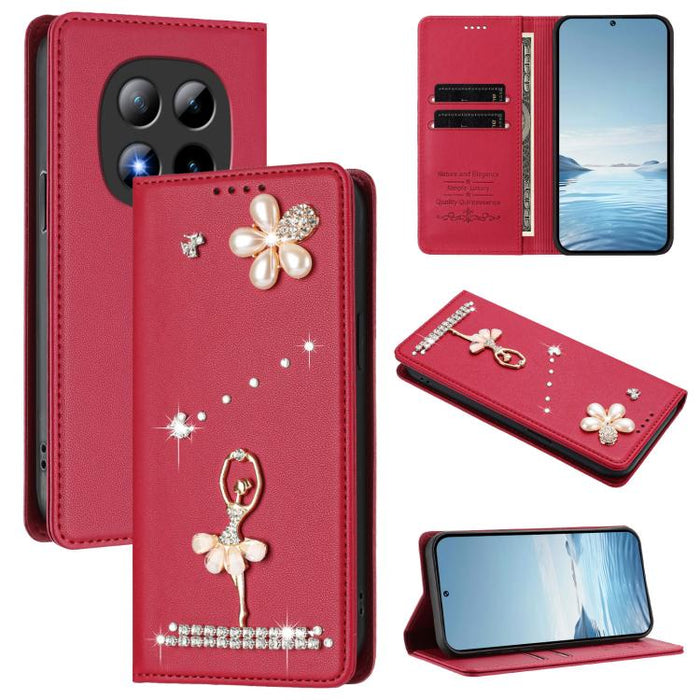 Funda para teléfono de piel vegana con protección RFID y diamantes de imitación de la bailarina de ballet, For Redmi Note 15 Pro+ 5G Global 163.3mm, For Redmi Note 15 5G / 4G Global 164mm, For Redmi Note 15 Pro 4G Global 163.2mm                        ...