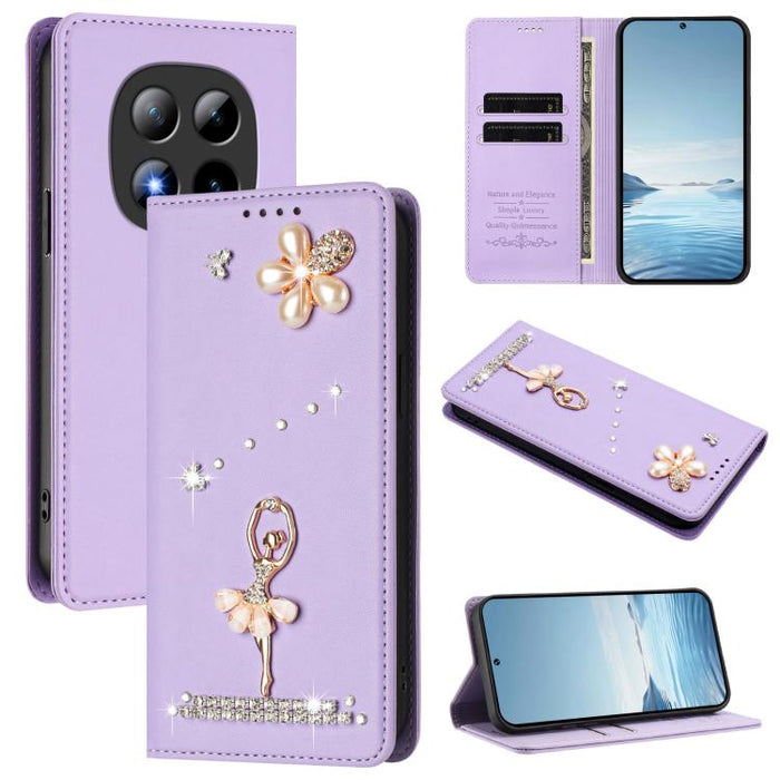 Funda para teléfono de piel vegana con protección RFID y diamantes de imitación de la bailarina de ballet, For Redmi Note 15 Pro+ 5G Global 163.3mm, For Redmi Note 15 5G / 4G Global 164mm, For Redmi Note 15 Pro 4G Global 163.2mm                        ...