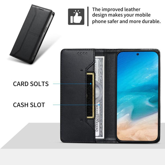 Funda para teléfono de cuero vegano magnética RFID con costuras, For Xiaomi Poco F6 / Redmi Turbo 3
