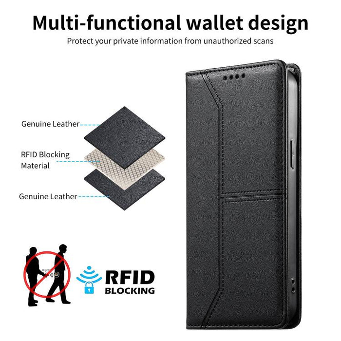 Funda para teléfono de cuero vegano magnética RFID con costuras, For Xiaomi Poco F6 / Redmi Turbo 3