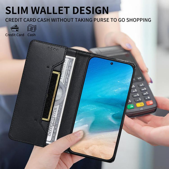 Funda para teléfono de cuero vegano magnética RFID con costuras, For Xiaomi Poco F6 / Redmi Turbo 3