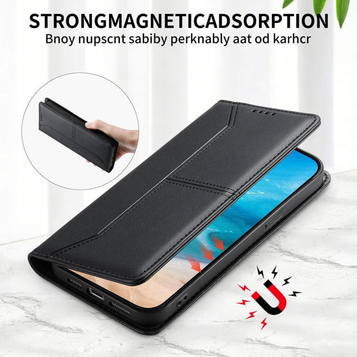 Funda para teléfono de cuero vegano magnética RFID con costuras, For Xiaomi Poco F6 / Redmi Turbo 3