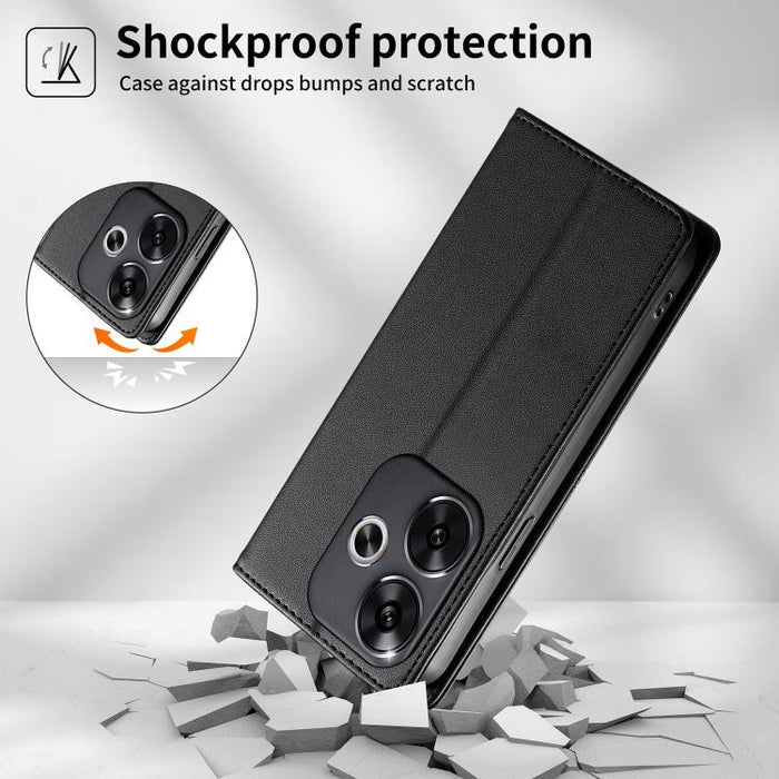 Funda para teléfono de cuero vegano magnética RFID con costuras, For Xiaomi Poco F6 / Redmi Turbo 3