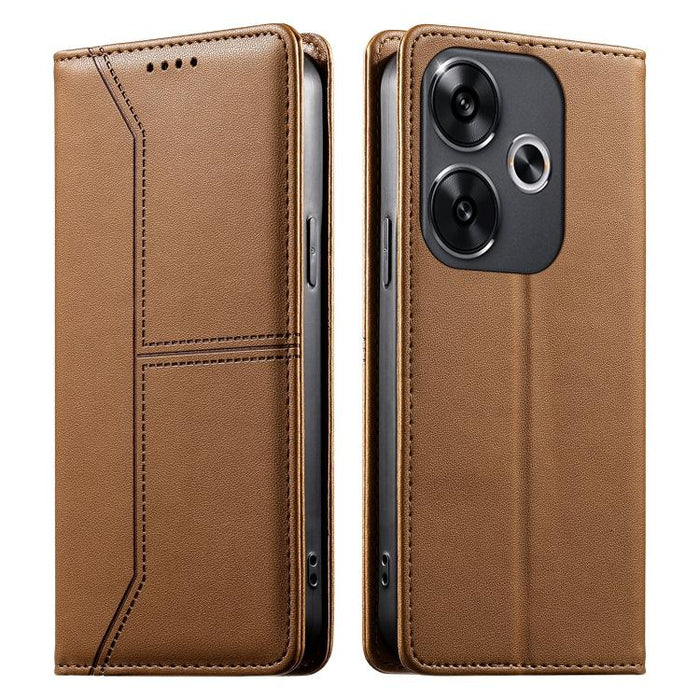 Funda para teléfono de cuero vegano magnética RFID con costuras, For Xiaomi Poco F6 / Redmi Turbo 3
