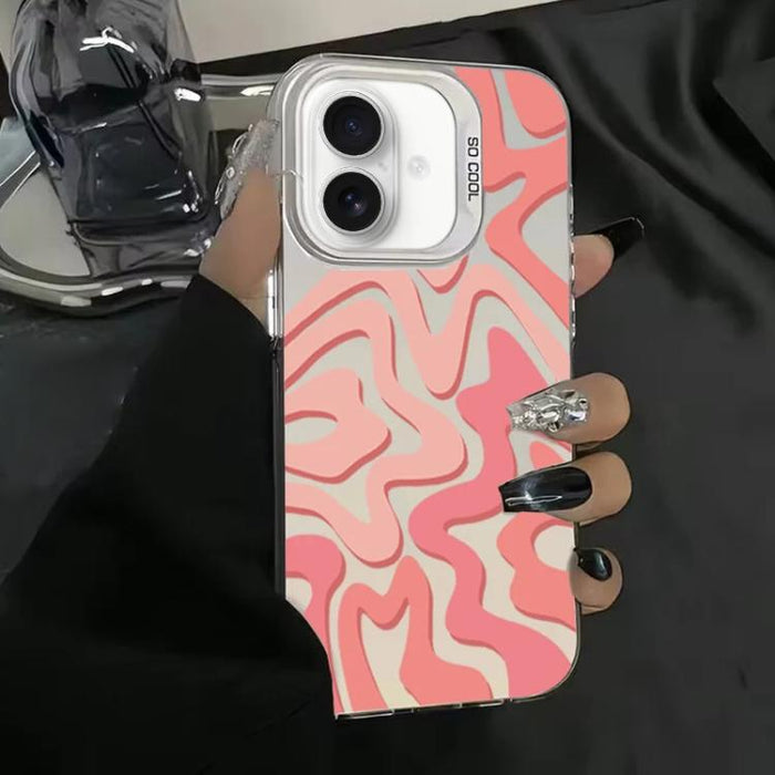 Funda para teléfono 2 en 1 de PC IMD con estampado de rayas onduladas y acabado mate, For iPhone 17e / 16e, For iPhone 17 Pro Max, For iPhone 17 Pro, For iPhone 17, For iPhone Air, For iPhone 16 Pro Max, For iPhone 16 Pro, For iPhone 16 Plus           ...