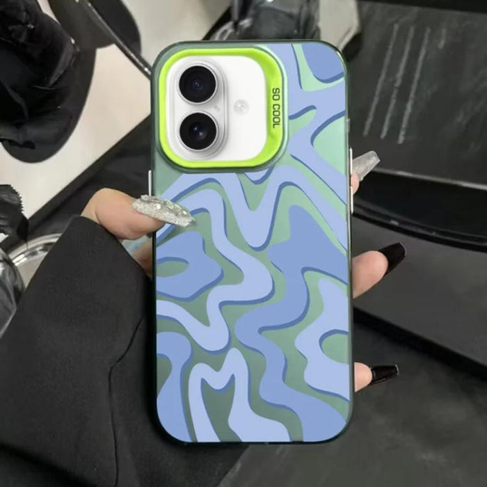 Funda para teléfono 2 en 1 de PC IMD con estampado de rayas onduladas y acabado mate, For iPhone 17e / 16e, For iPhone 17 Pro Max, For iPhone 17 Pro, For iPhone 17, For iPhone Air, For iPhone 16 Pro Max, For iPhone 16 Pro, For iPhone 16 Plus           ...