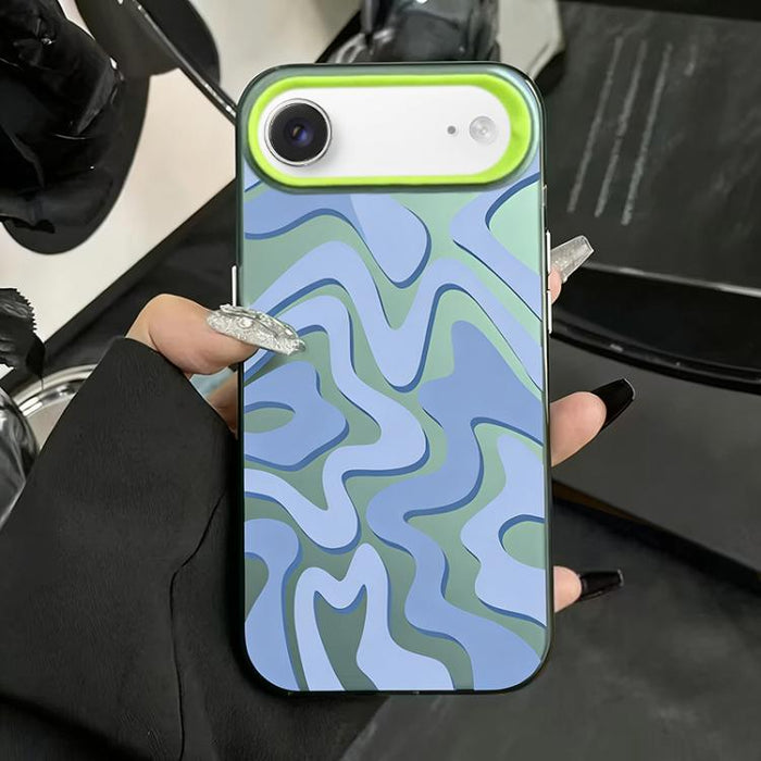 Funda para teléfono 2 en 1 de PC IMD con estampado de rayas onduladas y acabado mate, For iPhone 17e / 16e, For iPhone 17 Pro Max, For iPhone 17 Pro, For iPhone 17, For iPhone Air, For iPhone 16 Pro Max, For iPhone 16 Pro, For iPhone 16 Plus           ...