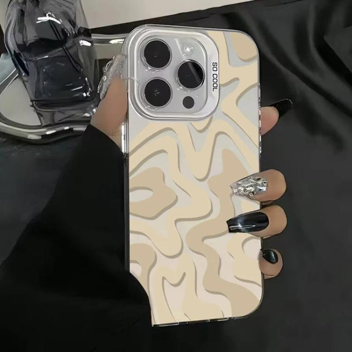Funda para teléfono 2 en 1 de PC IMD con estampado de rayas onduladas y acabado mate, For iPhone 17e / 16e, For iPhone 17 Pro Max, For iPhone 17 Pro, For iPhone 17, For iPhone Air, For iPhone 16 Pro Max, For iPhone 16 Pro, For iPhone 16 Plus           ...