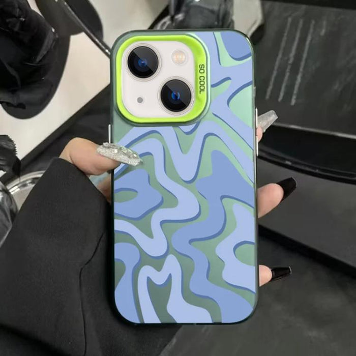 Funda para teléfono 2 en 1 de PC IMD con estampado de rayas onduladas y acabado mate, For iPhone 17e / 16e, For iPhone 17 Pro Max, For iPhone 17 Pro, For iPhone 17, For iPhone Air, For iPhone 16 Pro Max, For iPhone 16 Pro, For iPhone 16 Plus           ...