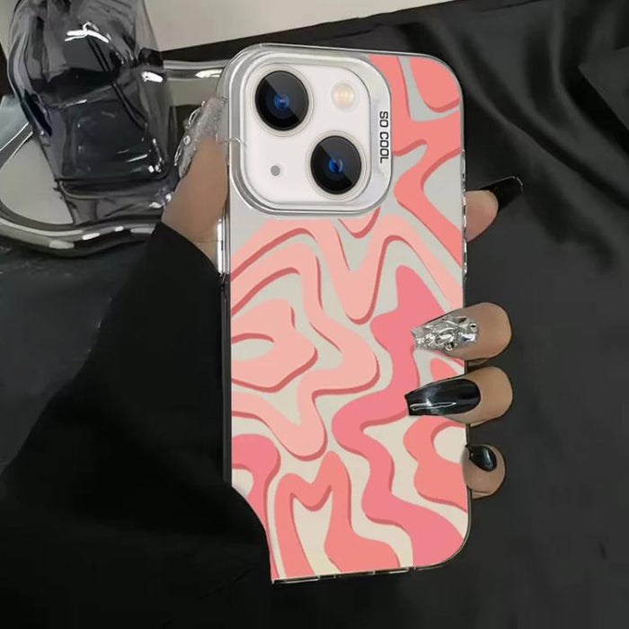 Funda para teléfono 2 en 1 de PC IMD con estampado de rayas onduladas y acabado mate, For iPhone 17e / 16e, For iPhone 17 Pro Max, For iPhone 17 Pro, For iPhone 17, For iPhone Air, For iPhone 16 Pro Max, For iPhone 16 Pro, For iPhone 16 Plus           ...