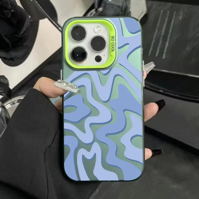 Funda para teléfono 2 en 1 de PC IMD con estampado de rayas onduladas y acabado mate, For iPhone 17e / 16e, For iPhone 17 Pro Max, For iPhone 17 Pro, For iPhone 17, For iPhone Air, For iPhone 16 Pro Max, For iPhone 16 Pro, For iPhone 16 Plus           ...